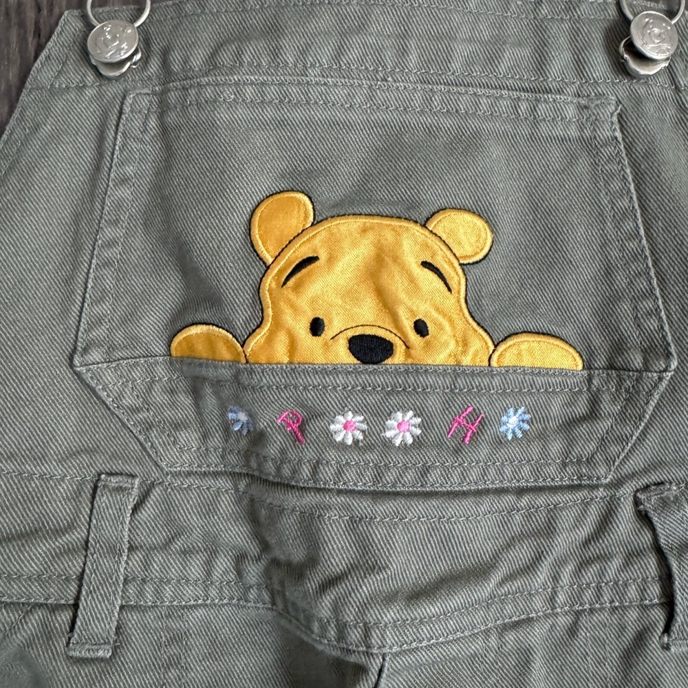 Winnie The Pooh Vintage Green Kids Overalls Size 10/12 - Picture 6 of 12
